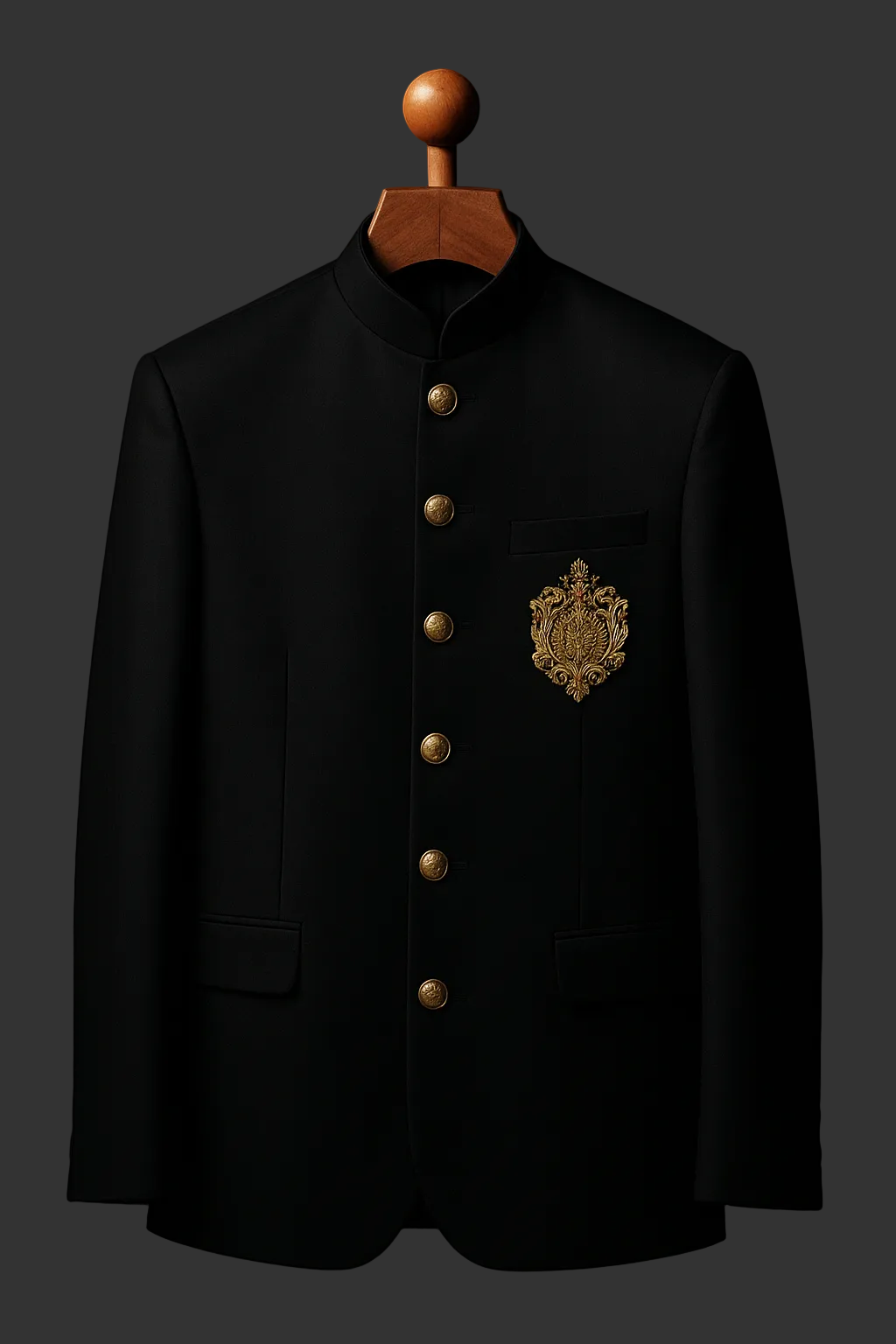 Classic Black Jamawar with Antique Gold Tilla Work fabrics prince coat for men