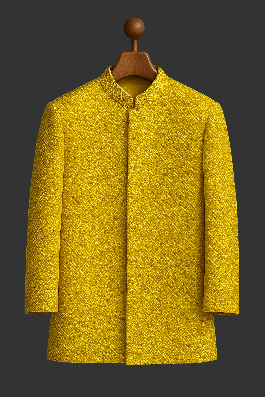 yellow Color textured jacquard fabrics prince coat for men
