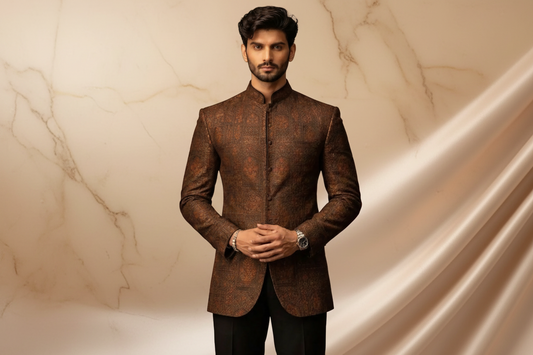 Multi-Embroidered Sequins Jamawar Prince Coat for Men – Premium Wedding & Formal Wear | Attire By ABD