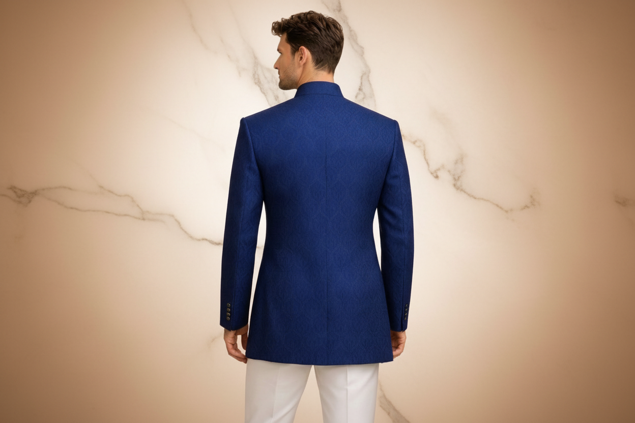 Light Blue Hand Embroidered Jamawar Prince Coat for Men | Wedding Wear | Attire By ABD