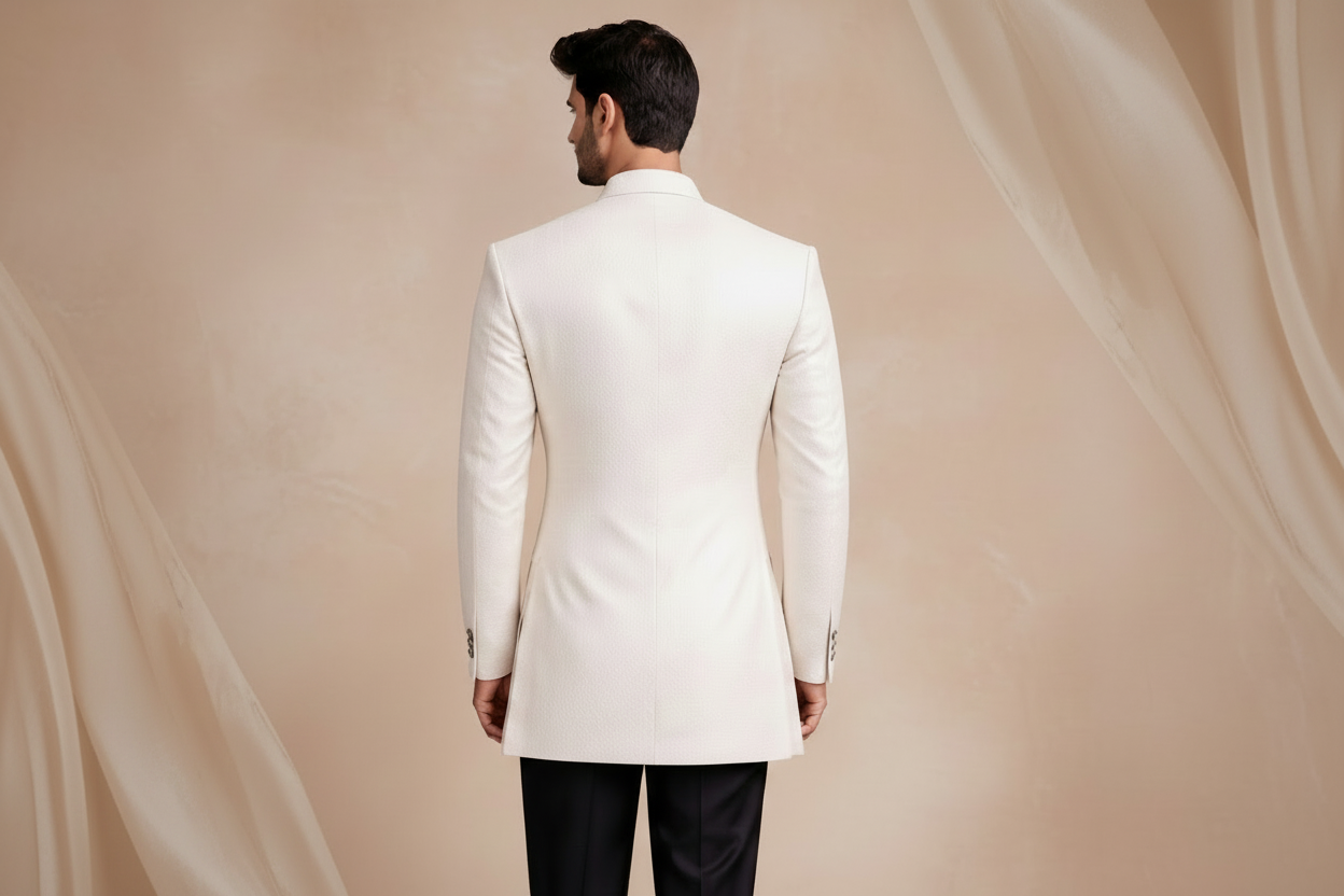 Off-White Jamawar Prince Coat for Men | Luxury Wedding & Formal Wear | Attire By ABD