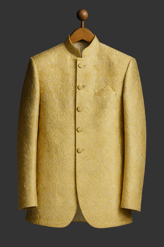 Light golden jamawar with skin Embriodery fabrics prince coat for men