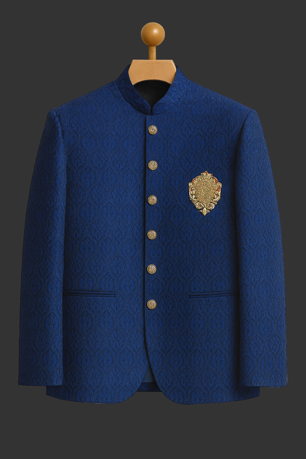 light Blue jamawar Hand Embroidered fabrics prince coat for men
