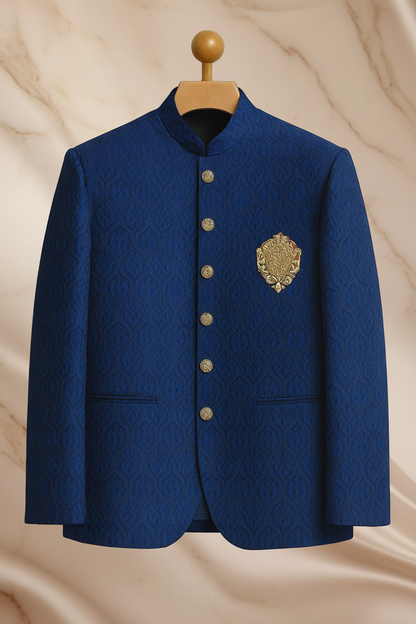 Light Blue Hand Embroidered Jamawar Prince Coat for Men | Wedding Wear | Attire By ABD