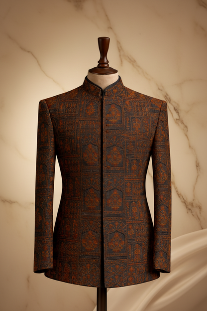Multi-Embroidered Sequins Jamawar Prince Coat for Men – Premium Wedding & Formal Wear | Attire By ABD