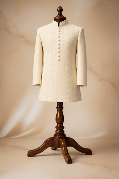Off-White & Cream Brocade Jacquard Prince Coat for Men | Wedding & Formal Wear | Attire By ABD