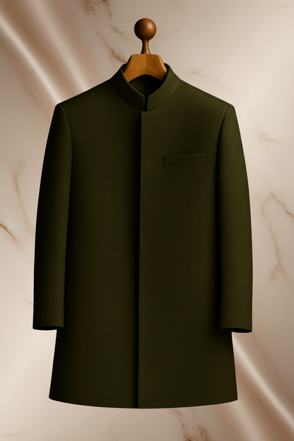 Dark Green Matte Silk Jacquard Prince Coat for Men – Premium Wedding & Formal Wear | Attire By ABD