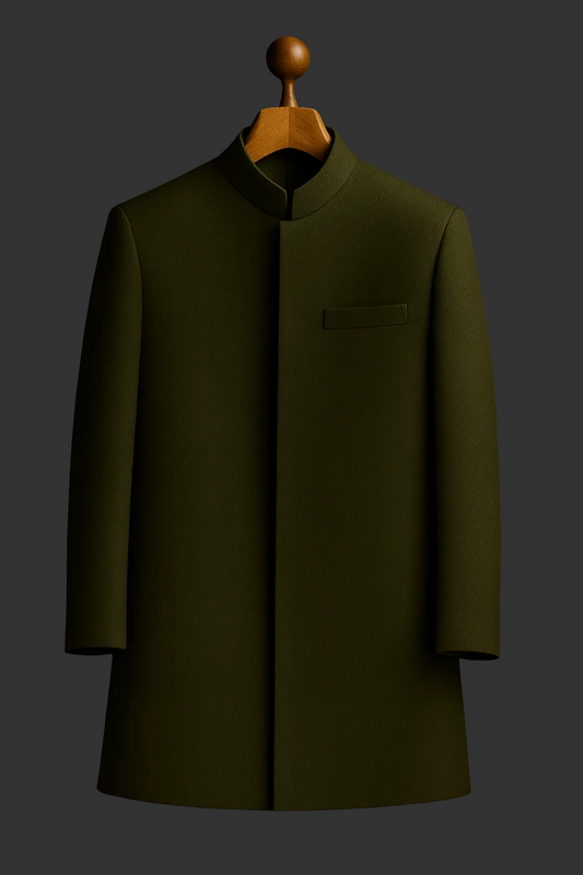 Dark Green matte Silk Jacquard textured fabrics prince coat for men