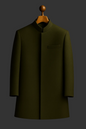 Dark Green matte Silk Jacquard textured fabrics prince coat for men