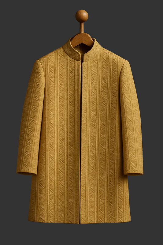 light golden-yellow Banarasi Jacquard textured fabrics prince coat for men