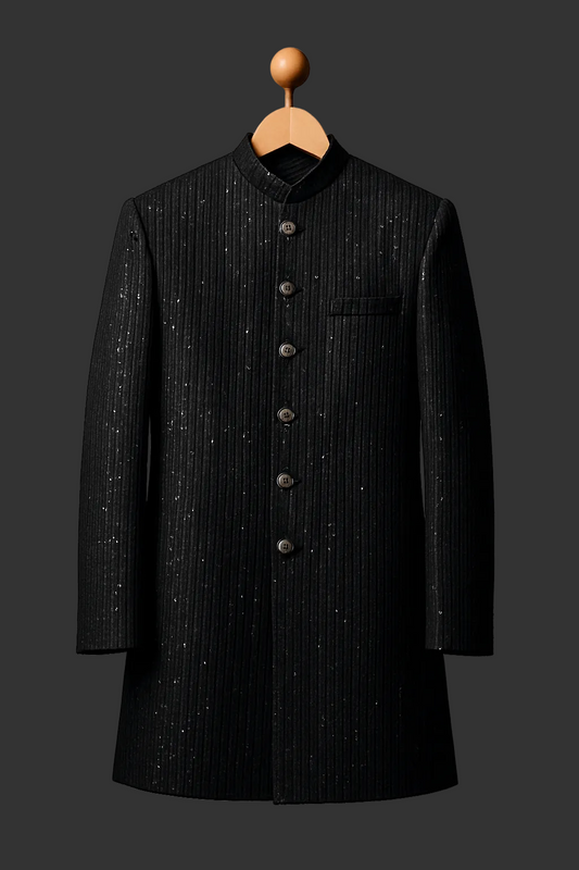 Black premium Sequence jamawar Hand Embriodered fabrics prince coat for men
