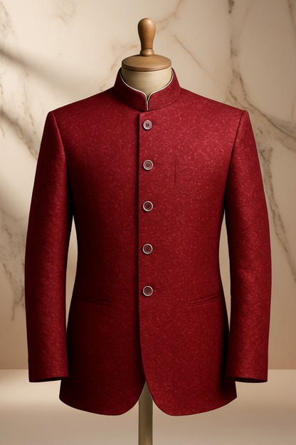 Rich Wine Red Embroidered Brocade Prince Coat for Men | Wedding & Formal Wear | Attire By ABD