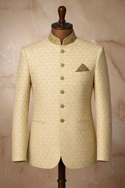 Off-White Copper Tilla Embroidered Prince Coat for Men | Wedding & Formal Wear | Attire By ABD