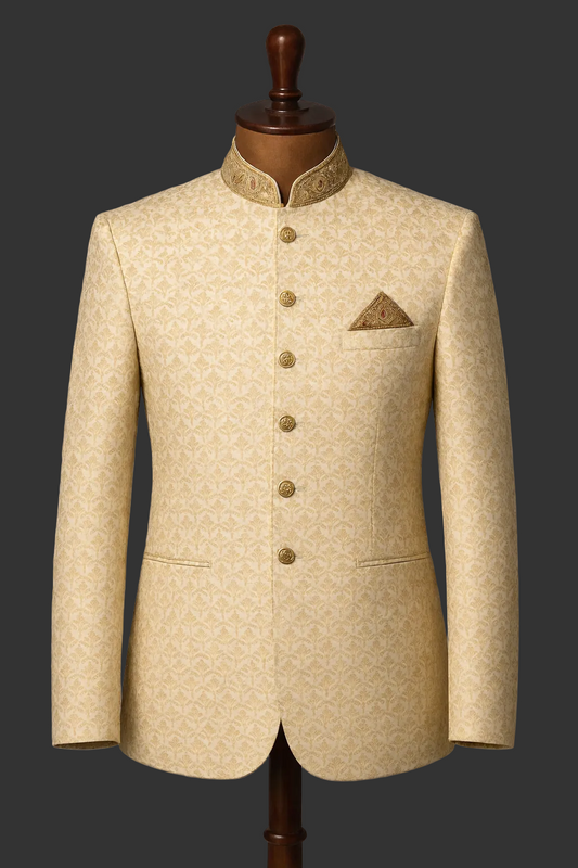 Off White Copper Embriodered Tilla embroidery fabrics prince coat for men