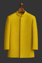 yellow Color textured jacquard fabrics prince coat for men