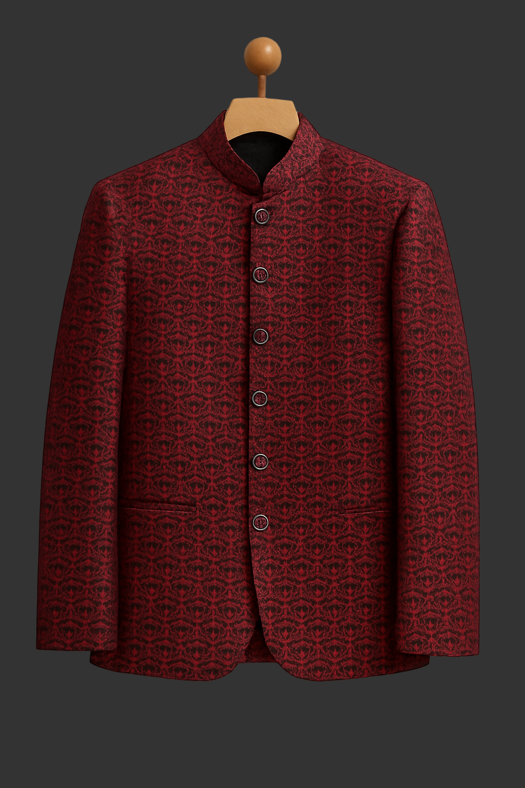 Deep maroon Embroidered fabrics prince coat for men