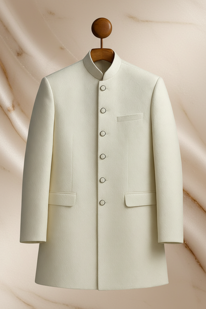White Boski Jamawar Prince Coat for Men | Luxury Wedding & Formal Wear | Attire By ABD