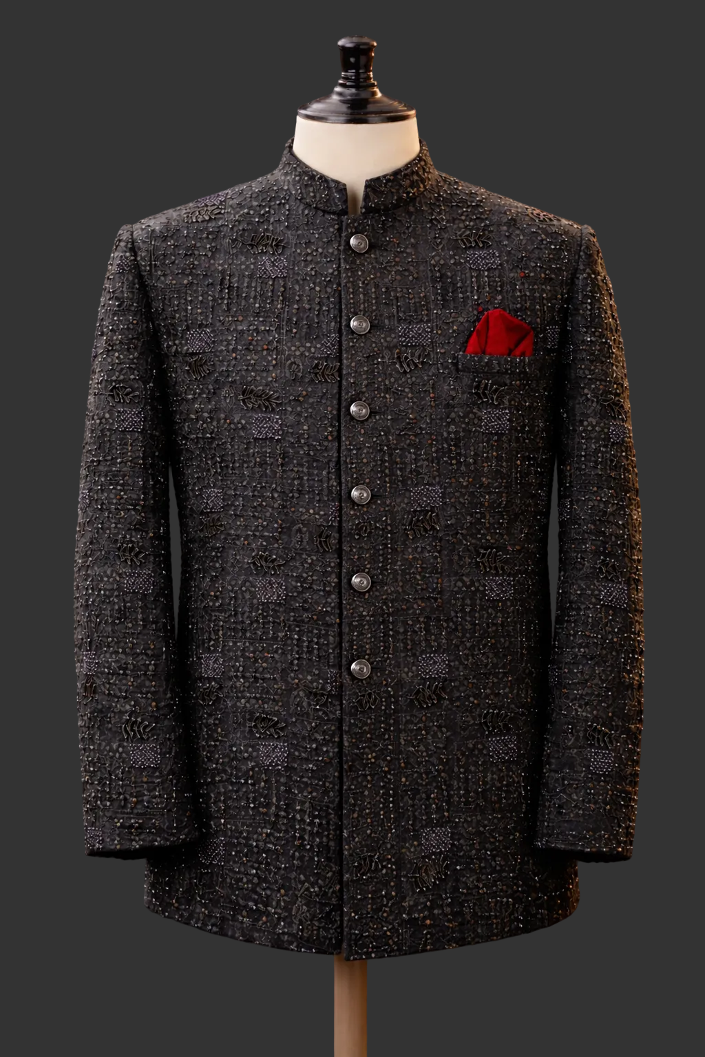 Jet Black Jamawar Prince Coat with Antique Gold Embroidery for Men | Wedding & Formal Wear