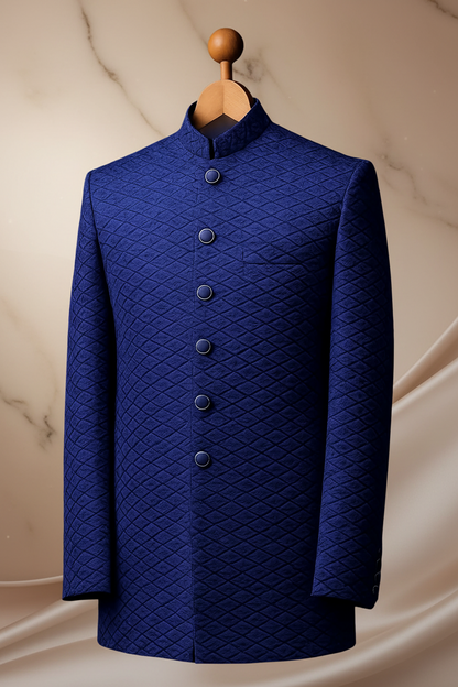 Royal Blue Jamawar Prince Coat for Men | Wedding & Formal Wear | Attire By ABD