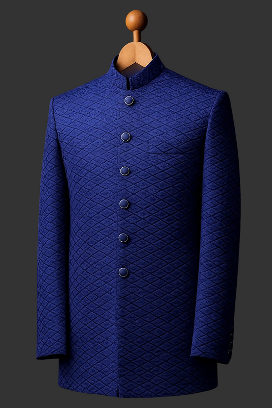Royal Blue Jamawar Prince Coat for Men | Wedding & Formal Wear