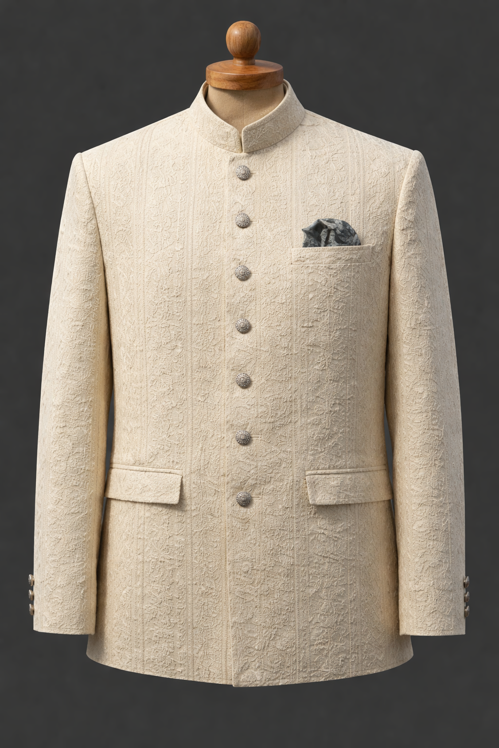 Ivory / Off-White Jacquard Silk Blend Prince Coat for Men | Luxury Wedding & Formal Wear
