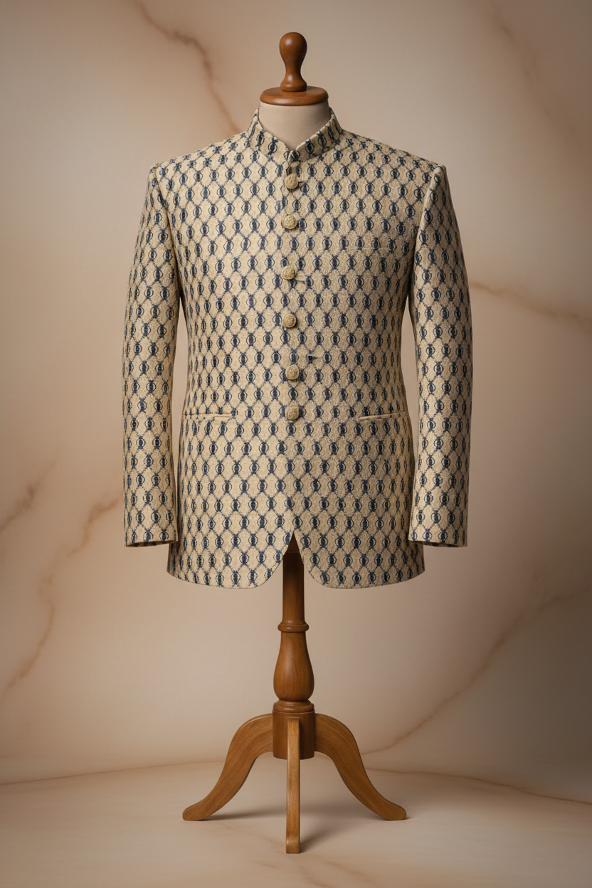 Black Antique Gold Brocade Silk Prince Coat for Men | Skin Embroidery Wedding Wear | Attire By ABD