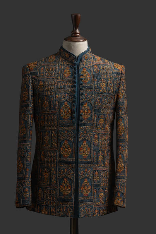 Multi-Embroidered Sequins Fabric Prince Coat for Men