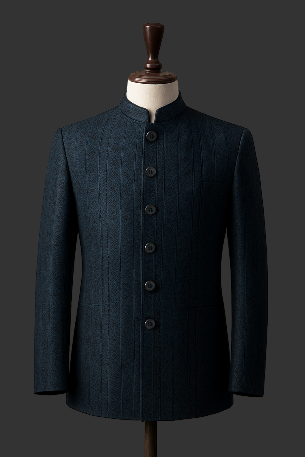 Dark Blue Embroidered Fabric Prince Coat for Men