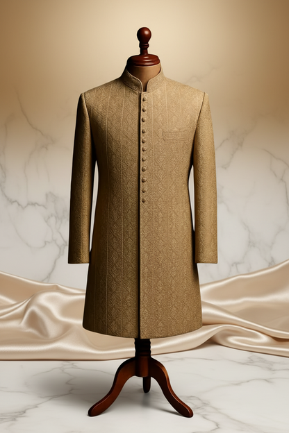 Gown & Gold Jamawar Embroidered Prince Coat for Men | Luxury Wedding & Formal Wear | Attire By ABD