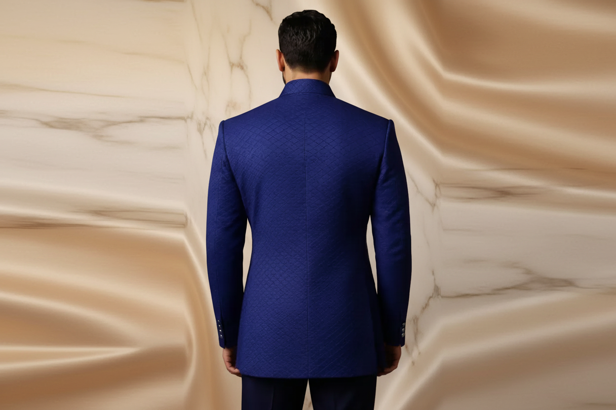 Royal Blue Jamawar Prince Coat for Men | Wedding & Formal Wear | Attire By ABD