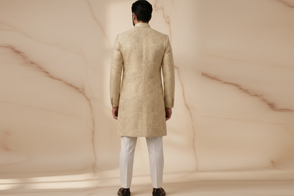 Off-White Jamawar Prince Coat with Champagne Gold Embroidery for Men | Wedding & Formal Wear | Attire By ABD