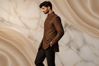 Multi-Embroidered Sequins Jamawar Prince Coat for Men – Premium Wedding & Formal Wear | Attire By ABD