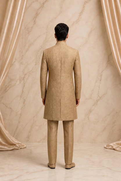 Gown & Gold Jamawar Embroidered Prince Coat for Men | Luxury Wedding & Formal Wear | Attire By ABD