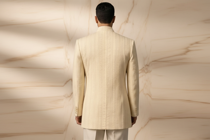 Off-White & Cream Brocade Jacquard Prince Coat for Men | Wedding & Formal Wear | Attire By ABD