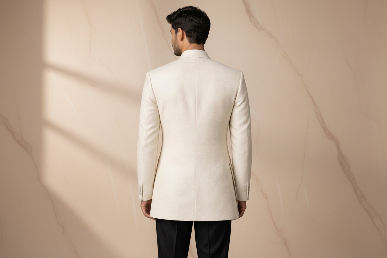 White Boski Jamawar Prince Coat for Men | Luxury Wedding & Formal Wear | Attire By ABD