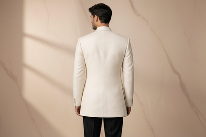 White Boski Jamawar Prince Coat for Men | Luxury Wedding & Formal Wear | Attire By ABD