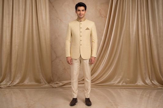 Off-White Copper Tilla Embroidered Prince Coat for Men | Wedding & Formal Wear | Attire By ABD