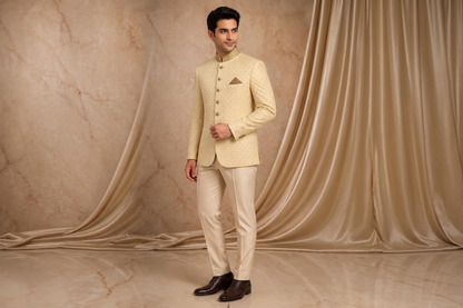 Off-White Copper Tilla Embroidered Prince Coat for Men | Wedding & Formal Wear | Attire By ABD