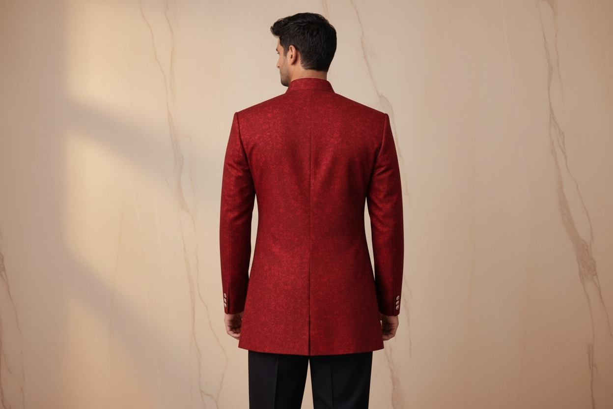Rich Wine Red Embroidered Brocade Prince Coat for Men | Wedding & Formal Wear | Attire By ABD