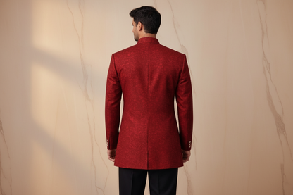 Rich Wine Red Embroidered Brocade Prince Coat for Men | Wedding & Formal Wear | Attire By ABD