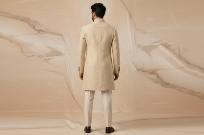 Ivory / Off-White Jacquard Silk Blend Prince Coat for Men | Luxury Wedding & Formal Wear | Attire By ABD