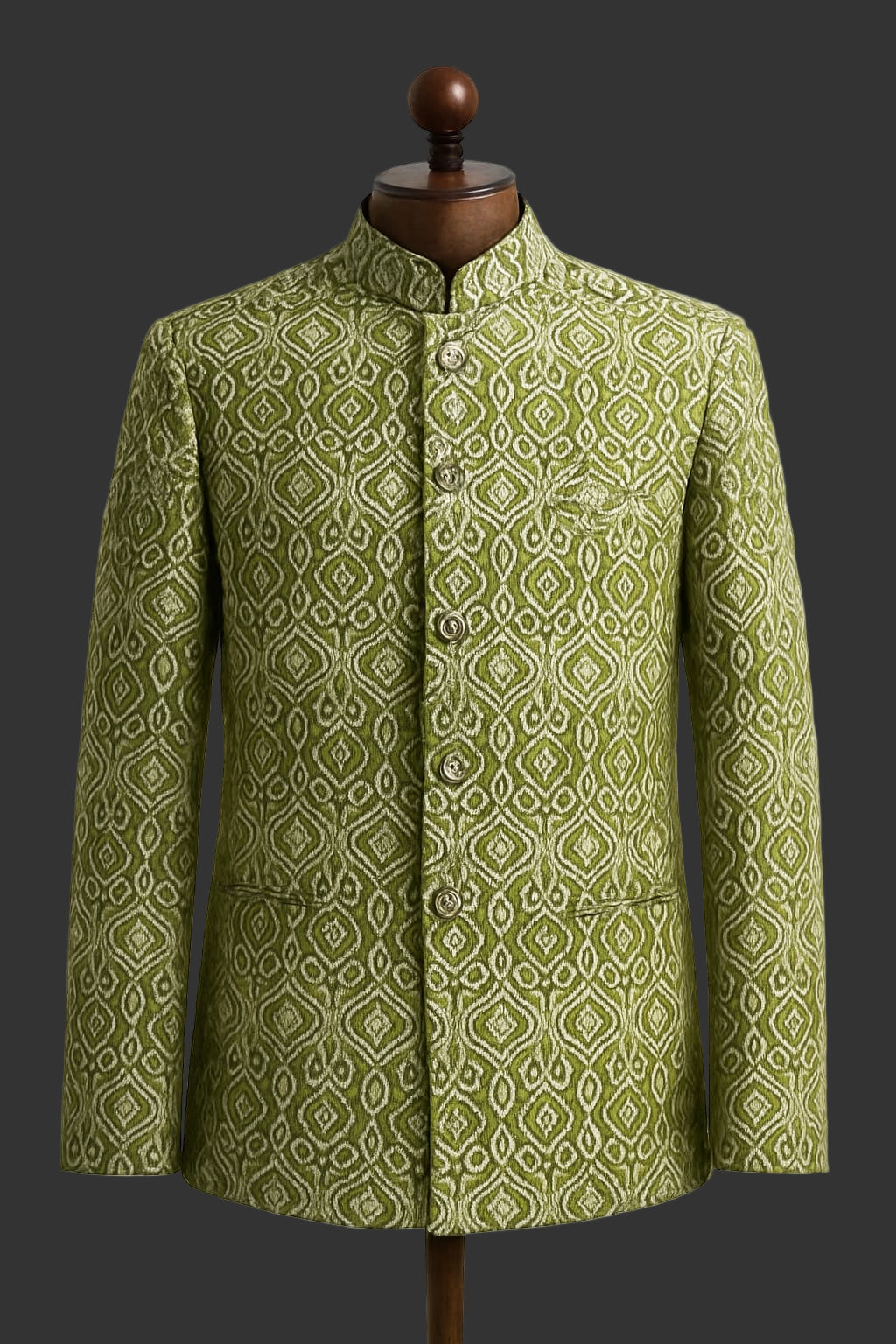 Dark Mehndi color with skin embroidered fabrics prince coat for men