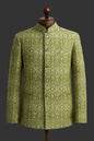 Dark Mehndi color with skin embroidered fabrics prince coat for men