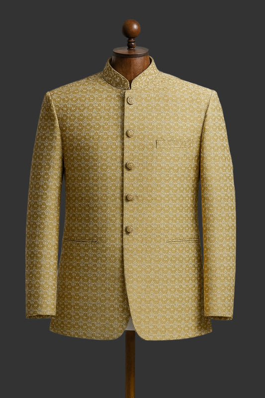 Light Mehndi Embroidered fabrics prince coat for men